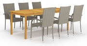 vidaXL 7 pcs conjunto de jantar para jardim cinzento