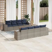 vidaXL 9 pcs conjunto sofás p/ jardim c/ almofadões vime PE cinzento