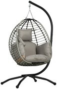 Outsunny Cadeira Supensa com Suporte com Cesta Dobrável Almofada e Apoio para a Cabeça  110x100x188 cm Cinza e Preto | Aosom Portugal