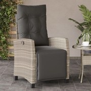 vidaXL Cadeira jardim reclinável c/ apoio para pés vime PE cinza claro