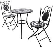 vidaXL Conjunto bistrô azulejos de cerâmica 3 pcs preto e branco