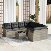 vidaXL Conjunto de Sofá de Jardim de 9 Peças com Almofadas Cinza Claro em Rattan Sintético