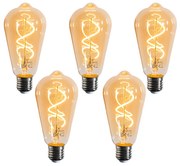 Conjunto de 5 lâmpadas LED E27 reguláveis filamento espiral ST64 dourado 4W 270 lm 2100K