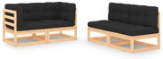 4 pcs conjunto lounge de jardim c/ almofadões pinho maciço