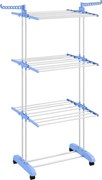 HOMCOM Estendal Dobrável Roupa com Rodas Estendal Vertical Aço 3 Níveis Laterais Dobráveis Prático Compacto 73x64x177cm Azul e Branco | Aosom Portugal