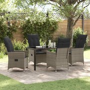 vidaXL Conjunto de Jantar de Jardim com 5 Peças e Almofadas em Cinza de Rattan
