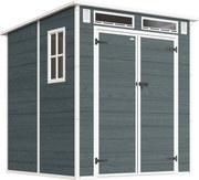 Outsunny Abrigo para ferramentas 2,89 m², Abrigo com aparência de madeira 3 janelas porta dupla ventilação piso fecho, 182 x 182 x 196 cm | Aosom Portugal