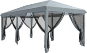 Outsunny Tenda Dobrável 585x295x270 cm Tenda de Jardim com 6 Mosquiteiros Bolsa de Transporte e Estrutura de Aço Cinza | AOSOM Portugal