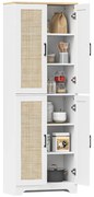 HOMCOM Armário de Cozinha com Prateleiras Ajustáveis Portas em Vime e Sistema Anti-Tombo 60x30x170 cm Branco | Aosom Portugal