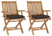 vidaXL Cadeiras jardim almofadões cinza-acastanhado 2 pcs teca maciça