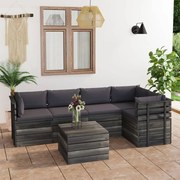 6 pcs conjunto lounge de paletes com almofadões pinho maciço