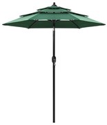 vidaXL Guarda-sol de jardim 3 camadas com poste de alumínio 2 m verde
