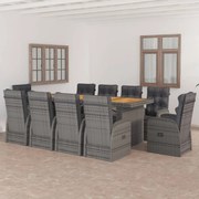 vidaXL 11 pcs conjunto jantar exterior c/ almofadões vime PE cinzento