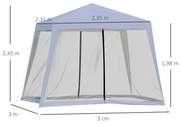 Outsunny Tenda de Jardim 3x3m Gazebo com 4 Partes Laterais Mosquiteiro