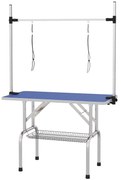 PawHut Mesa Tosquia Cães Dobrável Armazenamento Prateleira Altura Ajustável 20-80 cm 107x60x170 cm Azul Resistente Prática | Aosom Portugal
