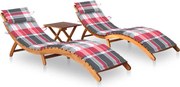 vidaXL Espreguiçadeiras com mesa e almofadões 2 pcs acácia maciça