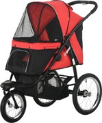 PawHut Carrinho para cães, dobrável, proteção solar, janelas em tela, cesto de armazenamento, vermelho, 111 x 58 x 107 cm | Aosom Portugal