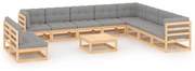 vidaXL 11 pcs conjunto lounge de jardim c/ almofadões pinho maciço