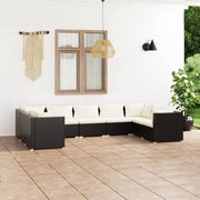 9 pcs conjunto lounge de jardim c/ almofadões vime PE preto