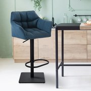 Banco de bar Damaso em tecido e com estrutura preta 64 x 88-113 x 45 cm Azul