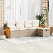 vidaXL 5 pcs conjunto de sofás p/ jardim com almofadões vime PE bege