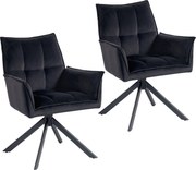 HOMCOM Conjunto de 2 Cadeiras de Refeição Giratórias 360° Estofado Estofamento em Veludo Pés em Aço 63x64x85 cm Preto | Aosom Portugal