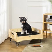 Sofá de Madeira para Cães Gatos Cama para Animais de Estimação Pequenos com Almofada Acolchoada Removível Alças e Pés Elevados de Aço 70x45x32cm Carva