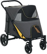 Pawhut Carrinho para Cães Carrinho para Gato 4 Rodas Dobrável com Um Clique Alça de Segurança Carga 30 Kg 112x65x100 cm Cinza Escuro | Aosom Portugal