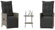 3 pcs conjunto bistrô com almofadões vime PE cinza