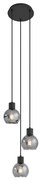 Candeeiro de suspensão Art Deco preto com vidro fumê redondo 3-luzes - Vidro