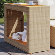 vidaXL Mesa apoio jardim c/ tampo madeira 100x40x75 cm vime PE bege