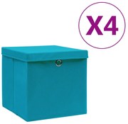 vidaXL Caixas de arrumação com tampas 4 pcs 28x28x28 cm azul-bebé