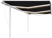 vidaXL Toldo automático com LED e sensor de vento 6x3 m antracite
