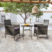 vidaXL 3 pcs conjunto de jantar para jardim vime PE cinzento