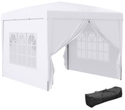 Outsunny Tenda Jardim Branco Paredes Laterais Amovíveis Janelas Porta Zíper Bolsa Transporte 295x295x196-258 cm | Aosom Portugal