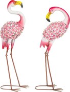 Outsunny Conjunto de 2 Estátuas de Flamingo para Jardim, Pássaros Metálicos com Penas Florais, Esculturas de Pé com Âncoras de Solo, Vermelho | Aosom Portugal