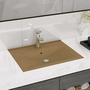 vidaXL Lavatório c/ orifício de torneira 60x46 cm cerâmica creme mate
