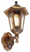 Candeeiro de parede exterior clássico dourado antigo com sensor de movimento - New Haven Clássico / Antigo