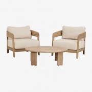 Conjunto De Jardim Com 2 Poltronas E Mesa De Centro Em Madeira De Acácia Uleno Marrom Acácia Claro - Sklum