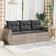 vidaXL 3 pcs conj. sofás jardim c/ almofadões vime PE cinzento-claro