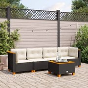 vidaXL 5 pcs conjunto sofás de jardim com almofadões vime PE preto