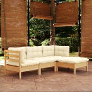 4 pcs conjunto lounge jardim c/ almofadões cor creme pinho