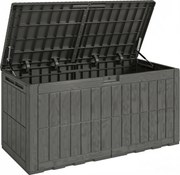 Outsunny Baú Exterior Capacidade 440 L em Resina Resistente à Água e aos Raios UV com Tampa Bloqueável 133x62x65 cm Castanho | Aosom Portugal
