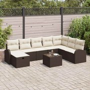 vidaXL Conjunto de Sofás de Jardim com 9 Peças e Almofadas Marrom em Rattan Sintético