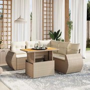 vidaXL 6 pcs conjunto de sofás p/ jardim com almofadões vime PE bege