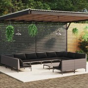 vidaXL 13 pcs conj. lounge jardim c/ almofadões vime PE cinza-escuro