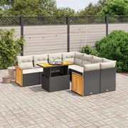 vidaXL 9 pcs conjunto de sofás p/ jardim c/ almofadões vime PE preto