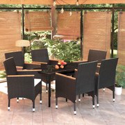 7 pcs conjunto de jantar para jardim com almofadões preto