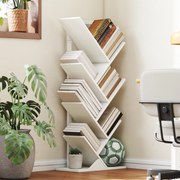 Estante em Forma de Árvore de 7 Níveis Estante de Livros com 7 Prateleiras e Estrutura de Aço  50x24x109 cm Branco