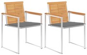 vidaXL Cadeiras de jardim com almofadões 2 pcs teca maciça e aço